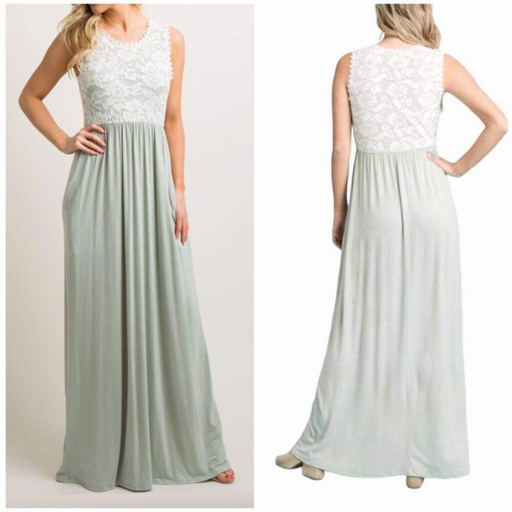 Vanilla Bay Sage Lace Maxi Dress M Boho Sleeveless Empire Waist Cottagecore NWT - Picture 1 of 9
